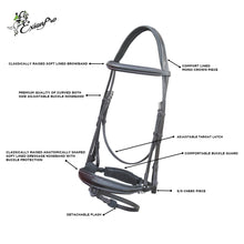 ExionPro Dressage Bridle: Mono Crown, Raised Browband, Anatomical Noseband, Detachable Flash & Web Reins