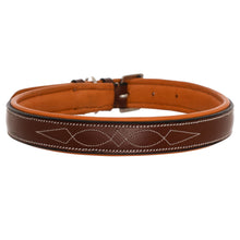 ExionPro Fancy Stitched Padded Leather Dog Collar - Conker Padding