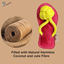 ExionPro Natural Leather Slipper Dog Toy with Non Toxic Fiber Stuffing - Red/Yellow Color