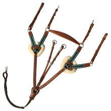 ExionPro 5 Point Breastplate with Sheepskin Padding - Green Elastic & White Lines