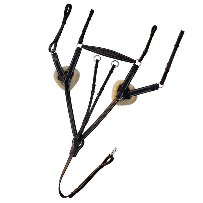 ExionPro 5 Point Breastplate with Sheepskin Padding - Navy Blue Elastic & White Lines