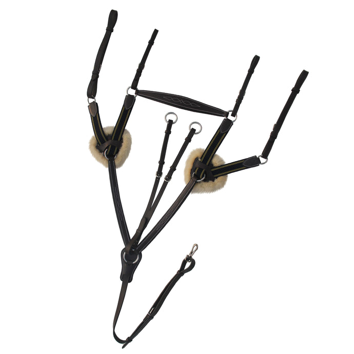 ExionPro 5 Point Breastplate with Sheepskin Padding - Navy Blue Elastic & Yellow Line