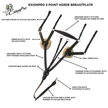 ExionPro 5 Point Breastplate with Sheepskin Padding - Green Elastic & Yellow Lines