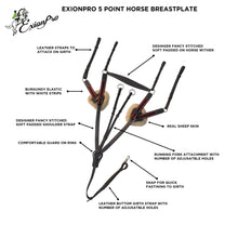 ExionPro 5 Point Breastplate with Sheepskin Padding - Burgundy Elastic & White Strips