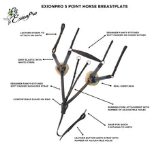 ExionPro 5 Point Breastplate with Sheepskin Padding - Grey Elastic & White Lines