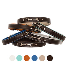 ExionPro Silver Snaffle Padded Leather Dog Collar - Conker Padding