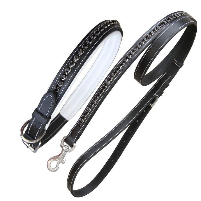 ExionPro Black Bling Dog Collar With Leash