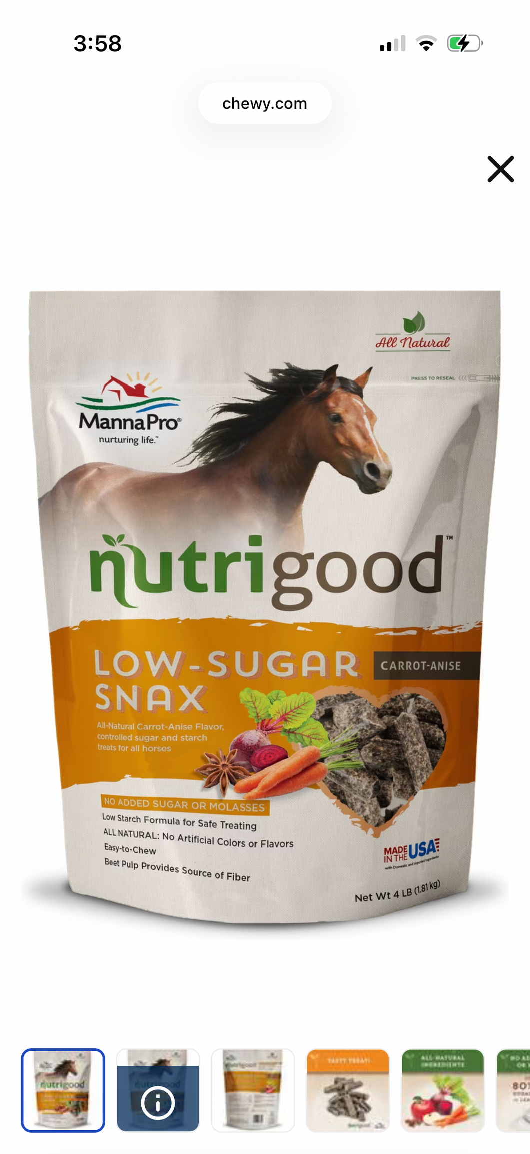 Nutrigood Low-Sugar Snax for Horses - Carrot-Anise, 4 lbs