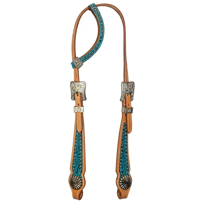 Albany Western Leather Teal-Accented Horse Headstall